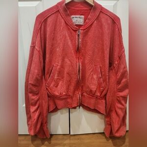 We The Free Red/Orange Zipper Sweatshirt Top Sz M